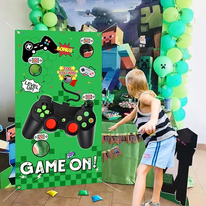 Vuzvuv Video Game Toss Games Banner with 4 Bean Bags 5 Scores Holes Throwing Theme Party Favors, for Adults Birthday Party Decorations