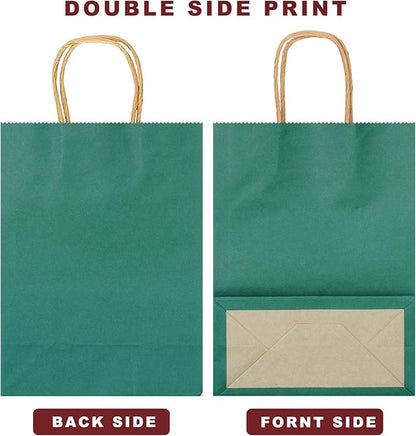 25 PCS Small Gift Bags Kraft Paper Bags with Handles for Party Favor (Dark Green, 8.2 x 6 x 3.1 in)