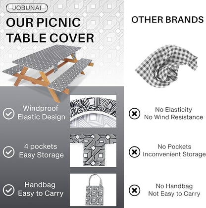 Picnic Table Cover with Bench Covers Elastic Waterproof Vinyl Tablecloth for 6 Foot Rectangle Tables Camping Rv Roadtrip Hiking Car Items for Tent Campers Gift for Teenage Boys Girls Sister