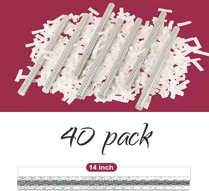 BATTIFE 40Pack White Confetti Wands, 14 Inch Tissue Paper Confetti, Flick Flutter Sticks for Wedding, Celebrations, Anniversary, Birthday, Graduation Party