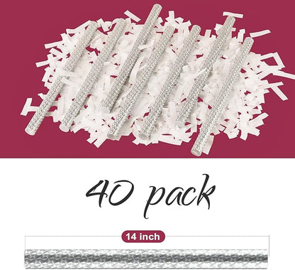 BATTIFE 40Pack White Confetti Wands, 14 Inch Tissue Paper Confetti, Flick Flutter Sticks for Wedding, Celebrations, Anniversary, Birthday, Graduation Party