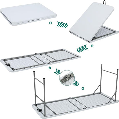 YITAHOME 6FT Folding Table, Outdoor Folding Table w/Heavy Duty HDPE Tabletop, Rectangle Folding Tables w/Portable Carrying Handle for Picnic, Parties, Camping & Indoor Activities, White