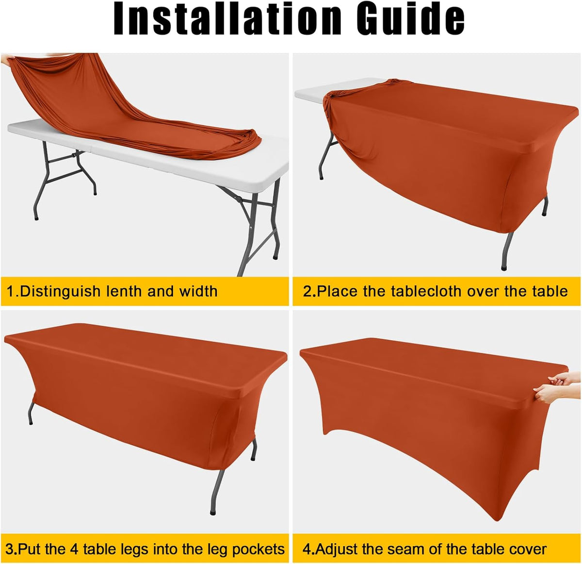 Smiry 2 Pack Spandex Table Cloth 8FT, Elastic Fitted Stretch Tablecloths, Washable and Wrinkle Free Rectangular Patio Table Cover for Outdoor, Wedding, Banquet & Parties (Rust, 96Lx30Wx30H Inch)