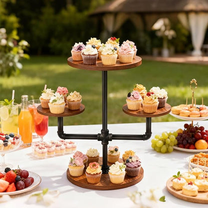 Cupcake Stand, 3 Tier Cupcake Tower Wood Cake Stand with Tiered Tray Stand 2 Pack Rustic Dessert Table Display Set Farmhouse Risers Display Stand Serving Trays for Party Farmers Market Decor