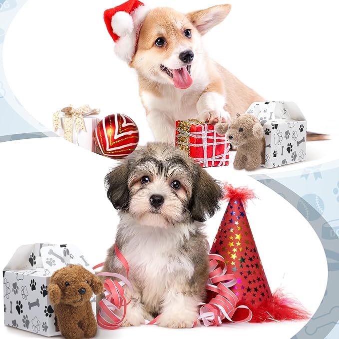 Gilprop 24 Pcs Dog House Party Favor Box Dog House Shaped Treat Gift Boxes with Holes Paw Bone Candy Goodie Cases for Puppy Pet Adoption Pet Birthday Shower Decoration(Not Include Stuffed Animals)