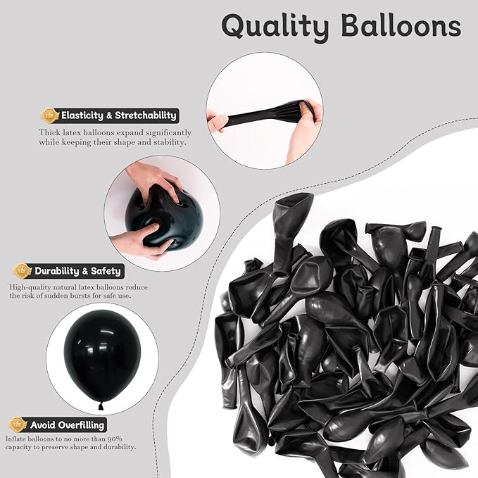 Black Balloons 60 PCS Black Balloons 12 inch Latex Balloon for Birthday Baby Shower Graduation Halloween New Year Anniversary Party Decorations