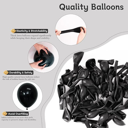 Black Balloons 60 PCS Black Balloons 12 inch Latex Balloon for Birthday Baby Shower Graduation Halloween New Year Anniversary Party Decorations