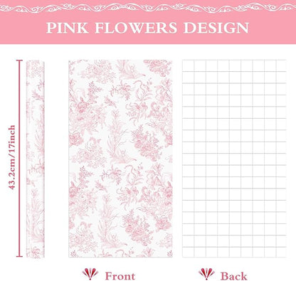 WERNNSAI Pink Wrapping Paper Roll - 1 Roll 17”x 33 ft Vintage Floral Wrapping Paper Pink Flower Gift Wrap for Girls Women Birthday Bridal Shower Wedding Supplies