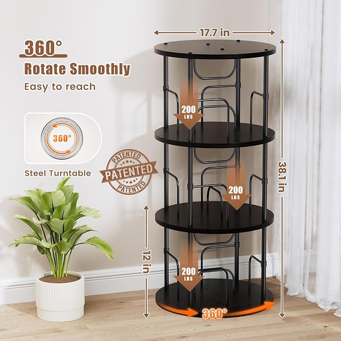 ALLSTAND Rotating Bookshelf, 3 Tier Round Revolving Bookcase