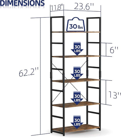 NUMENN 5 Tier Bookshelf, Modern Book Shelf
