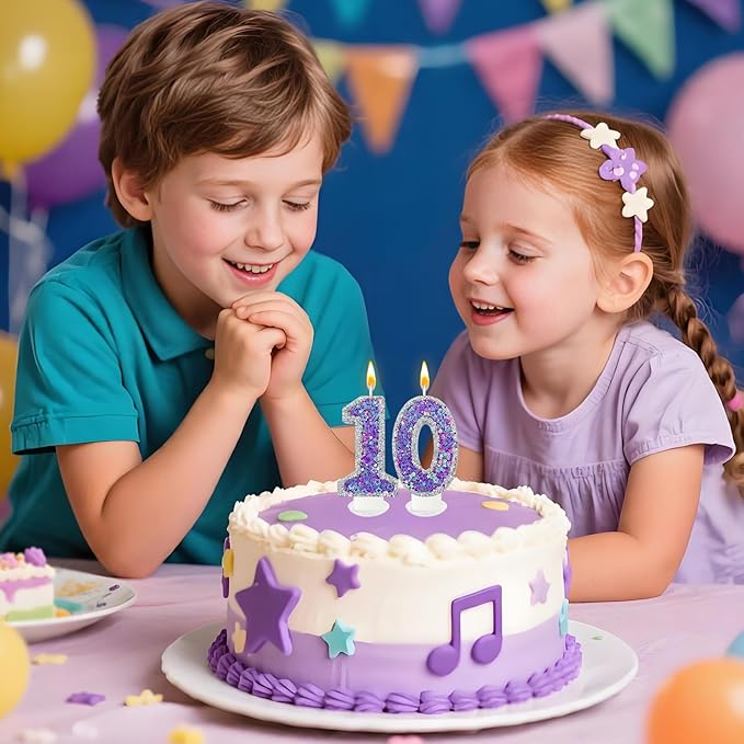 K-pop Number 0 Birthday Candle, Star Glitter Filled Number Candle, Purple Silver Fantasy Cake Topper for Birthday Party Decoration