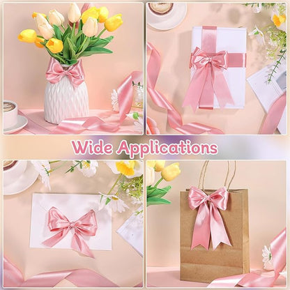 woric Pink Ribbon 1 1/2 Inch 60 Yards Single Faced Pink Satin Mothers Day Ribbon for Graduation Leis Handmade Roses Bows Wedding Garden Vase Decor Crafts Flower Bouquet