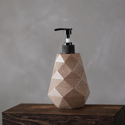 Geometric Resin Soap Dispenser, Refillable Hand Soap Pump Bottle for Bathroom & Kitchen, Modern Stone-Look Lotion Dispenser, 10 oz（300ml） Decorative Countertop Soap Dispenser