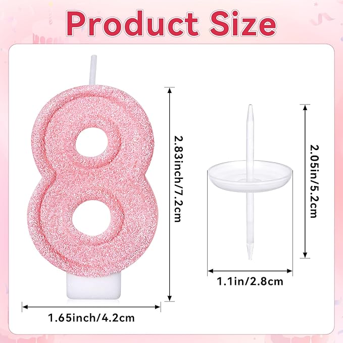 Cute Number 8 Birthday Candle, Glitter Pink Number Candles, Birthday Cake Topper Decoration, Party Supplies Anniversary Celebrations