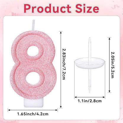 Cute Number 8 Birthday Candle, Glitter Pink Number Candles, Birthday Cake Topper Decoration, Party Supplies Anniversary Celebrations