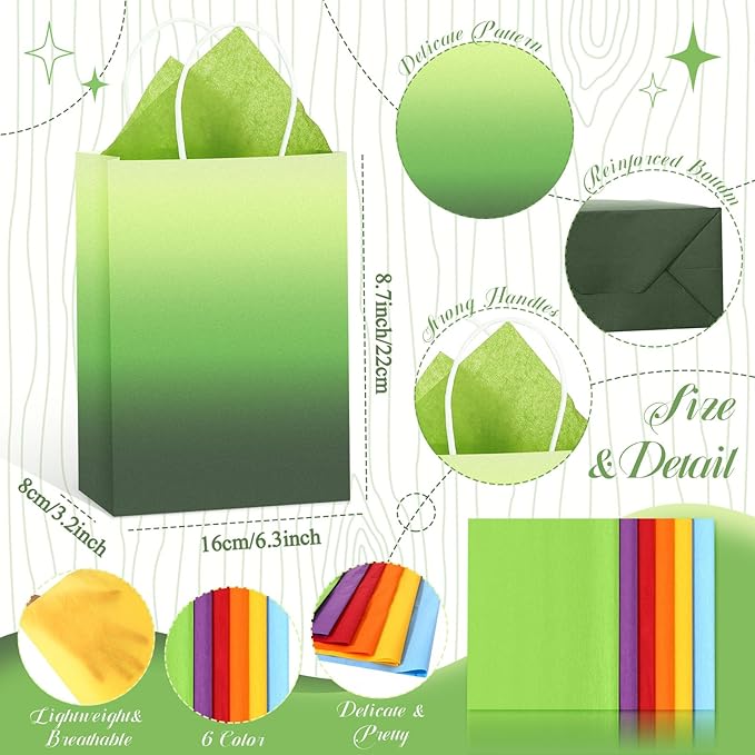 Chrisfall 24 Pcs Gift Bags with 30 Pcs Tissue Paper Mother's Day Party Favors Kraft Paper Bags with Handles Wrap for Mother's Day Birthdays Goodie Weddings Party Supplies Gift