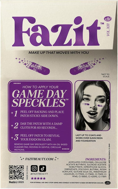 Fazit Makeup Patches - Purple Game Day Speckles - Glow Up Make-Up Patches - Cute Glitter Makeup Accessories for Women - Cosmetic Glitter for Face