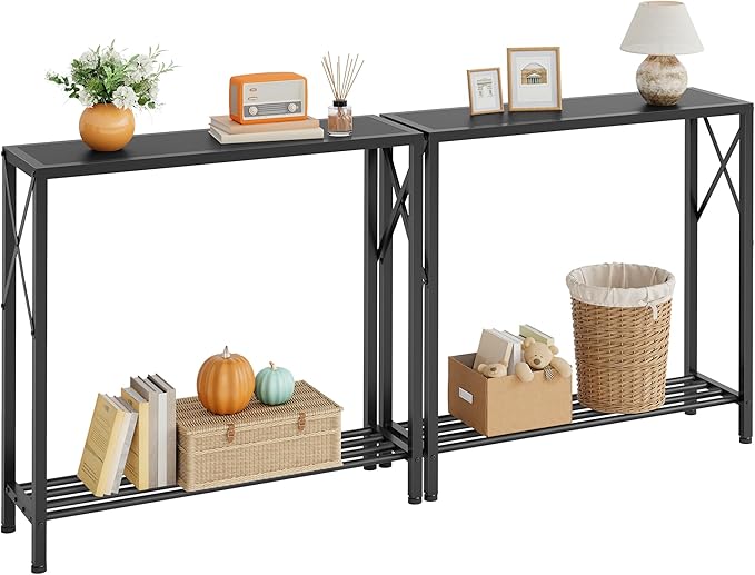 Tajsoon 2 Pack Console Table, 2 Tier Small Hallway Table, Narrow Sofa Table