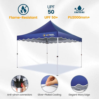 Hoteel 10x10 Pop Up Canopy Tent | One Person Setup Outdoor Shade, UPF 50+ and Waterproof, 210D Oxford Top, 3 Heights Adjustable, 600D Carry Bag for Beach, Events, Commercial Use (Dark Blue)