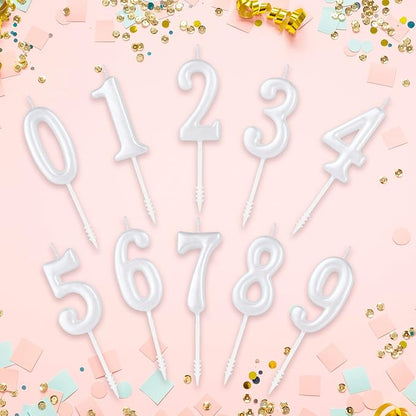 Beanlieve Pearl White Numeral Birthday Candles - Cake Numeric Candles Number 0 1 2 3 4 5 6 7 8 9,Used for Cake Decoration on Birthday Parties and Wedding Anniversary Celebrations(10 Pieces)