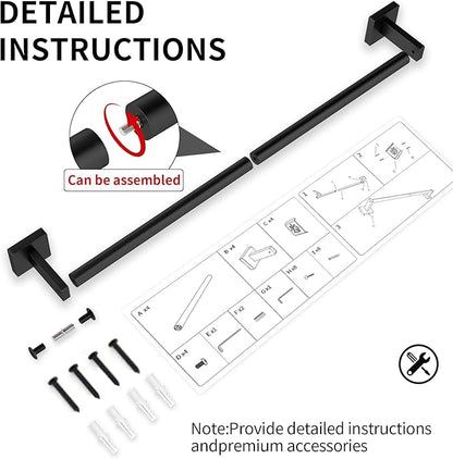 MKO Towel Bar for Bathroom, 24" Hand Towel Holder Rod with Metal, Black Towel Racks for Bathroom Hanger Wall Mounted for Home Essentials, 2 Pack