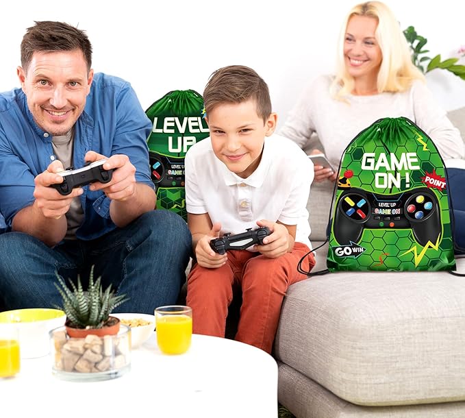 Roowest 36 Pcs Video Game Drawstring Bags 12 x 10'' Video Gaming Theme Birthday Party Gifts Supplies Goodie Treat Candy Bags for Kid(Green)