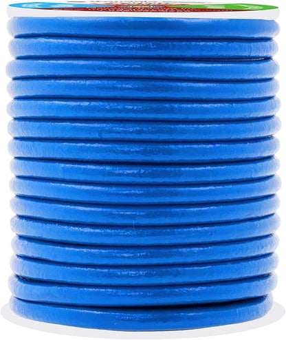Mandala Crafts Round Genuine Blue Leather Cord for Jewelry Making – 4mm Cowhide Leather Rope String Lace for Kumihimo – 11 Yards Cowhide Craft Cording Spool