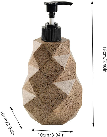 Geometric Resin Soap Dispenser, Refillable Hand Soap Pump Bottle for Bathroom & Kitchen, Modern Stone-Look Lotion Dispenser, 10 oz（300ml） Decorative Countertop Soap Dispenser