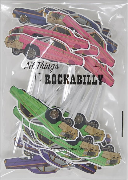 24 PCS Lowrider Cupcake Toppers - Lowrider Party Decorations - Cholo Theme Party - Lowrider Car Birthday Decorations - Pink, Blue, Green, Purple