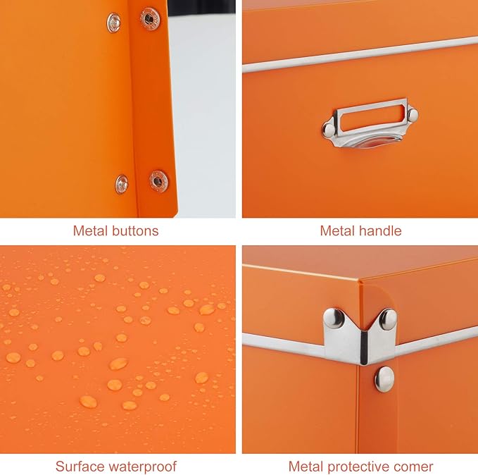 SEEKIND photo boxes storage, storage boxes with lids and Handles, 3 in 1 Set, Multiple Size(Small/Medium/Large) Plastic Box for Photos, tax papers, Cosmetic, Socks, Snacks, Etc(Orange)