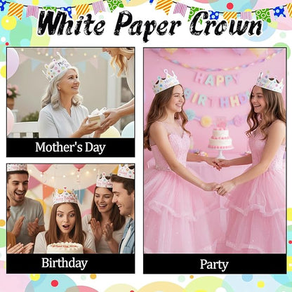 50 Pcs White Paper Crowns Bulk, DIY Blank Birthday Party Crown Classic Style Paper Birthday Crowns for Classroom Party Hats Decorations Baby Shower Supplies (24 x 4.7 in)