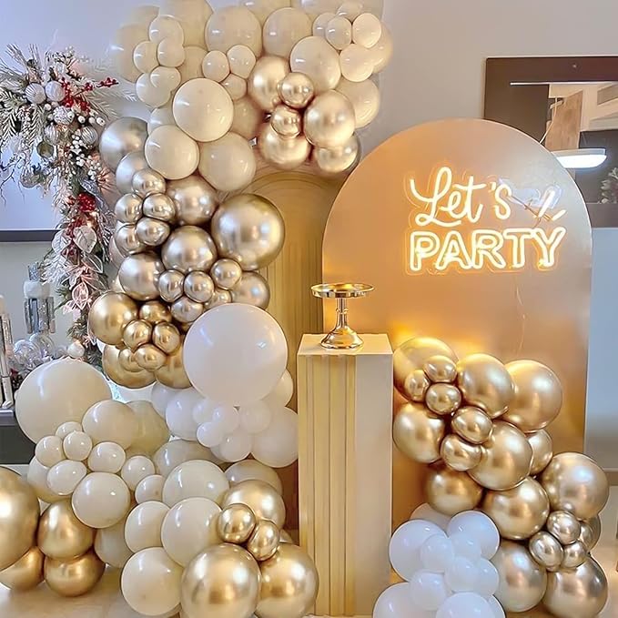 Sand White Gold Balloon Arch Kit, Matte White Cream Balloons Metallic Gold Beige Balloons for Boho Neutral Baby Shower Engagement Wedding Bridal Shower Birthday Anniversary Decorations