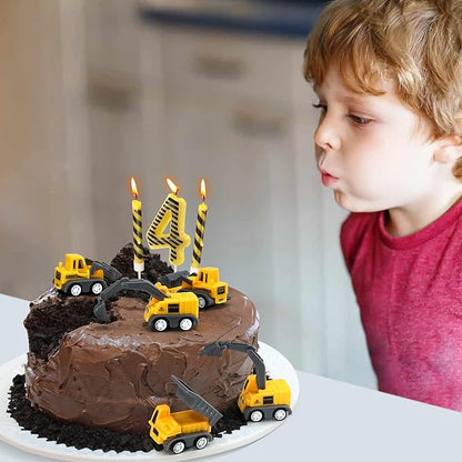 Number 4 Construction Birthday Candles, 12 Pcs Construction Cake Toppers Set, Digger Cake Topper for Birthday Anniversary Party Cake Decorations