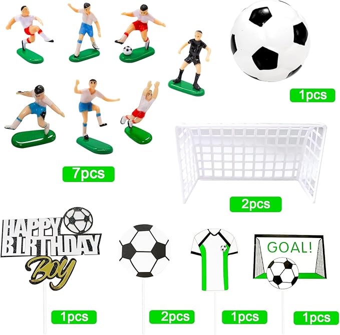14pcs Soccer Cake Topper Soccer Cake Decorations Sports Ball Player Cake Decorations for Men Boy Football Sport Theme Birthday Party Suppplies