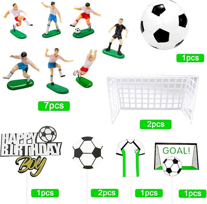 14pcs Soccer Cake Topper Soccer Cake Decorations Sports Ball Player Cake Decorations for Men Boy Football Sport Theme Birthday Party Suppplies