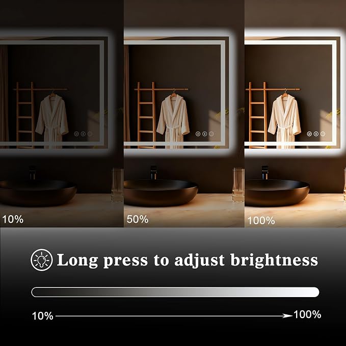 WTTY 40"x28" LED Bathroom Mirror with Lights, Backlit and Front Lighted Bathroom Vanity Mirrors for Wall, Anti-Fog, Dimmable Wall Mirrors for Bathroom, Memory, Tempered Glass, Double LED Vanity Mirror