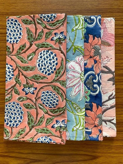 Ridhi Assorted Hand Block Print 100% Cotton Napkins 18" x 18" (Set of 4) Reuseable Kitchen Napkins Cloth Decor Dinner Party Wedding Cocktail Gift for Spring, Easter, Valentine