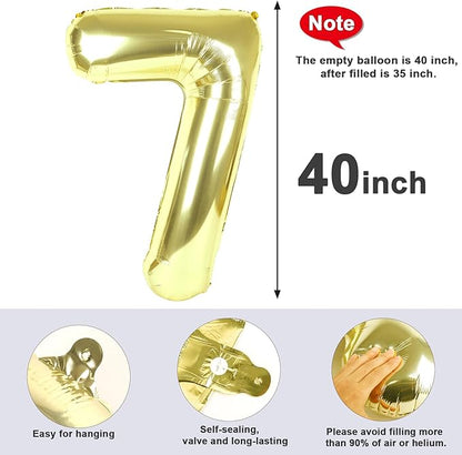 40 Inch Number 7 Balloon, 6 7 Birthday Decorations, Light Gold Seven Birthday Decor, 7 17 27 70 Year Old Balloon Number for Engagement, Wedding, Graduations