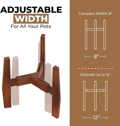 ROCCA 2-Tier Tall Plant Stand Indoor – Adjustable Bamboo Plant Stand (8–12”), Wooden Corner Pedestal for Multiple Pots, Modern Space-Saving Design