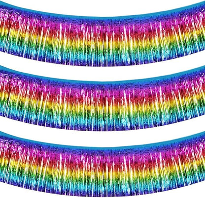 BEISHIDA 3 Packs Metallic Foil Fringe Garland Dark Rainbow Wall Hanging Tinsel Fringe Banners for Halloween Car Floats Bridal Shower Wedding Birthday Easter Graduation Holiday Party Decoration(30 Feet