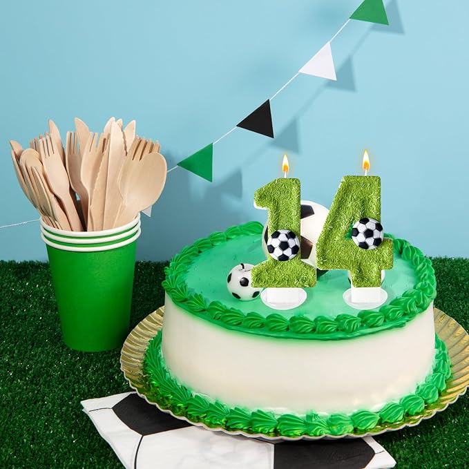 Birthday Candles Numbers，Soccer Birthday Decorations，Suitable for Girl and boy Cake Toppers, Wedding Cakes, Anniversaries, Party Celebrations, Birthday Decorations (Number 14)