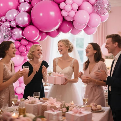 153pcs Pink Balloon Arch Garland Kit, Hot Pink Latex Balloons Metallic Confetti Ballon Different Size 18 12 10 5 inch for Girls Birthday Wedding Princess Baby Shower Party Decorations.