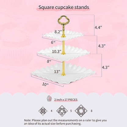 NWK 5 Piece Cake Stand Set with 2 x Large 3-Tier Cupcake Stands, 3 x Appetizer Trays, for Wedding Birthday Baby Shower Tea Party Decorations (Gold)