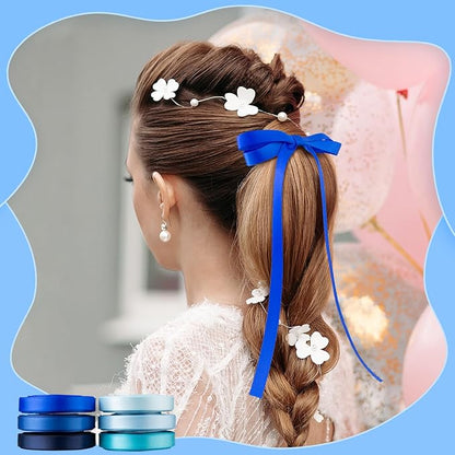 Blue Satin Ribbon 3/8 Inch 60Yds Navy Blue Royal Blue Light Blue Ribbon Assorted Solid Color Thin Double Faced Satin Ribbon for Flower Bouquet Wedding Invitation Crafts Gift Wrapping Hair Bows