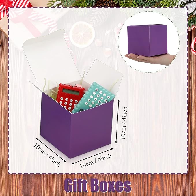 Zhehao 48 Pack Small Gift Boxes Bulk 4 x 4 x 4 Inch Colorful Kraft Paper Cube Boxes Holiday Easy Assemble Cardboard Container with Lids for Crafting Cupcake Wedding Presents Birthday, Assorted Color