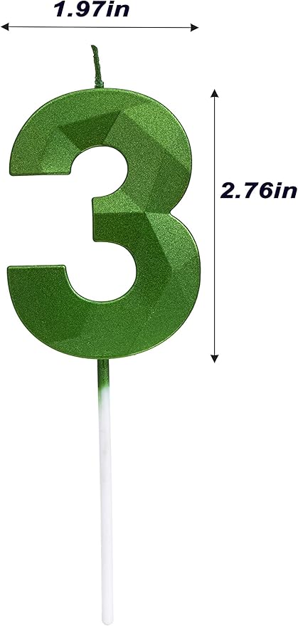 Green Happy Birthday Cake Candles,Wedding Cake Number Candles,3D Design Cake Topper Decoration for Party (Green Number 3)