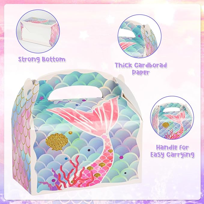 36 Pack Cute Mermaid Party Favor Treat Boxes, Small Ocean Gable Boxes for Parties Giveaways and Small Business 6.18x3.58x3.39 Inches