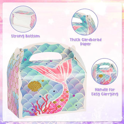 36 Pack Cute Mermaid Party Favor Treat Boxes, Small Ocean Gable Boxes for Parties Giveaways and Small Business 6.18x3.58x3.39 Inches