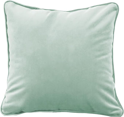 FDP 15" x 15" Velvet Square Pillow Set with Piping; Decorative Throw Pillow for Home Décor in Living Room, Bedroom or Lounge (2-Pack) - Aloe, 15157-347