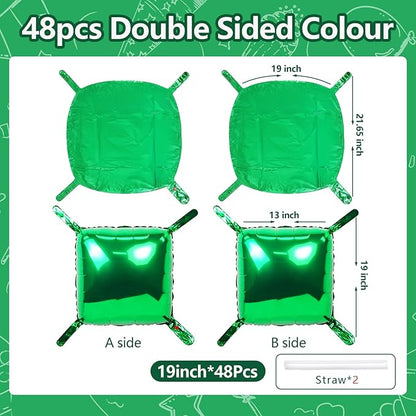 NISOCY 48PCS Green Square Foil Balloons Wall Backdrop Double Sided Green Christmas Balloons Tunnel Arch Kit for Baby Shower Birthday Anniversary Summer Party Decoration